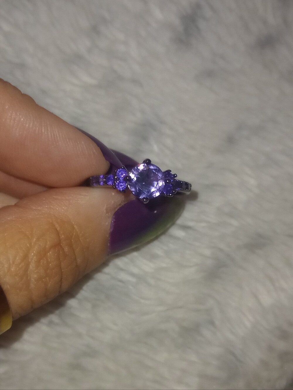 Deep Purple Gemstone Ring With Gun Metal Finish